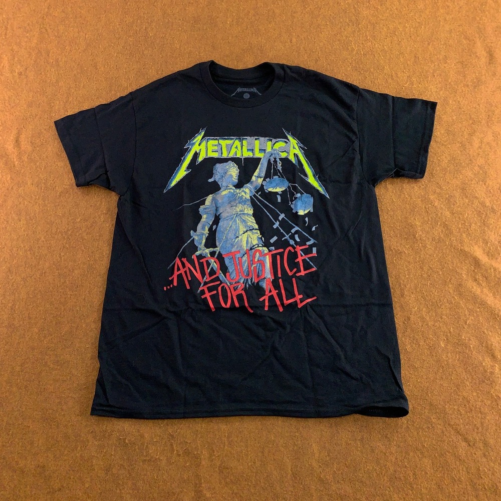 Metallica Mens Large Black And Justice For All Graphic Band T-Shirt